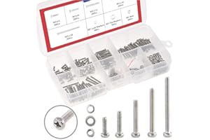 Hilitchi 300-Piece M2 Phillips Pan Head Screws Bolt Nut Lock Flat Washers Assortment Kit, 304 Stainless Steel (M2)