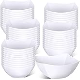 Tanlade 50 Pcs Square Plastic Serving Bowls Disposable Snack Salad Bowl Small Party Candy Bar Containers Taco Bar Serving Dishes for Buffet Chips Fruit(White,8 oz)