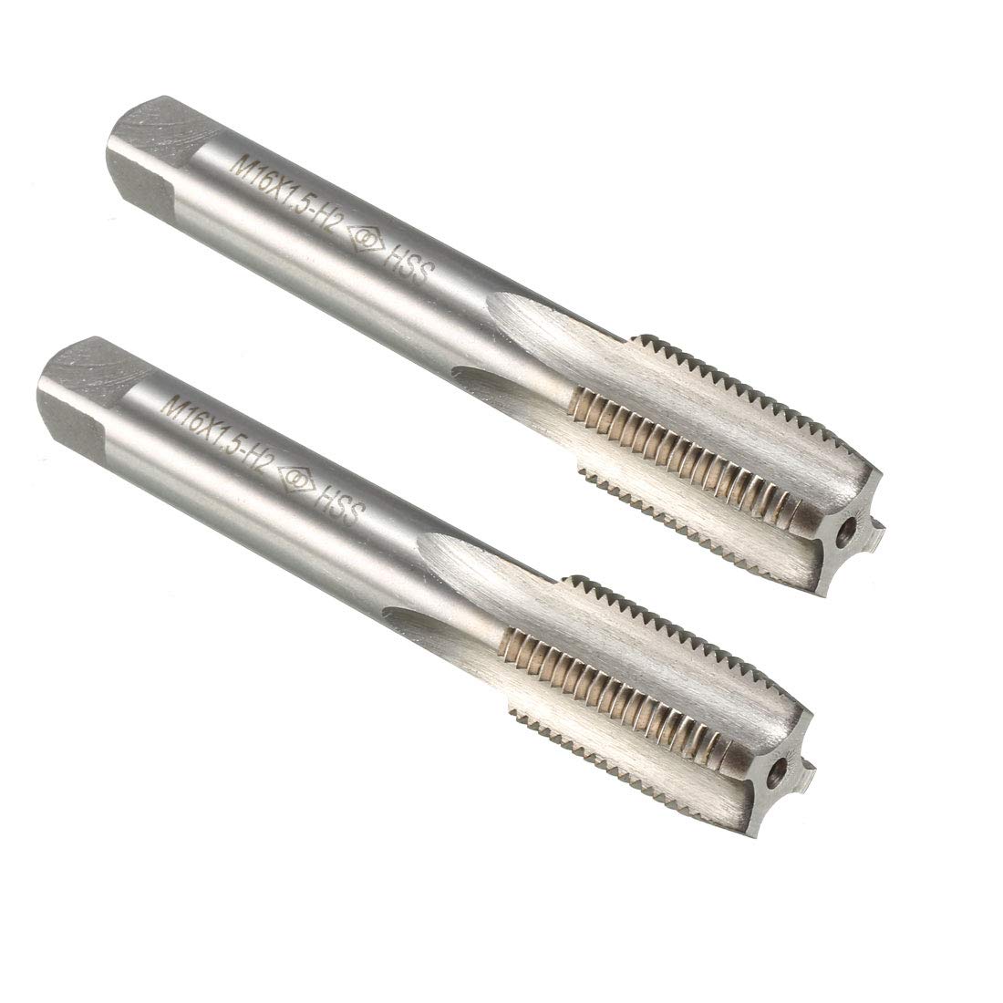 sourcing map Metric Machine Thread Tap M16 x 1.5 H2 High Speed Steel Straight Flutes Screw Tapping Threading Machinist Repair DIY Tool 2pcs