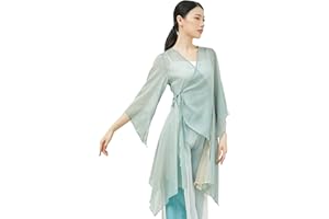 Angcoco Women's Chinese Traditional Slit Sleeves See-Through Chiffon Dance Cardigan Top