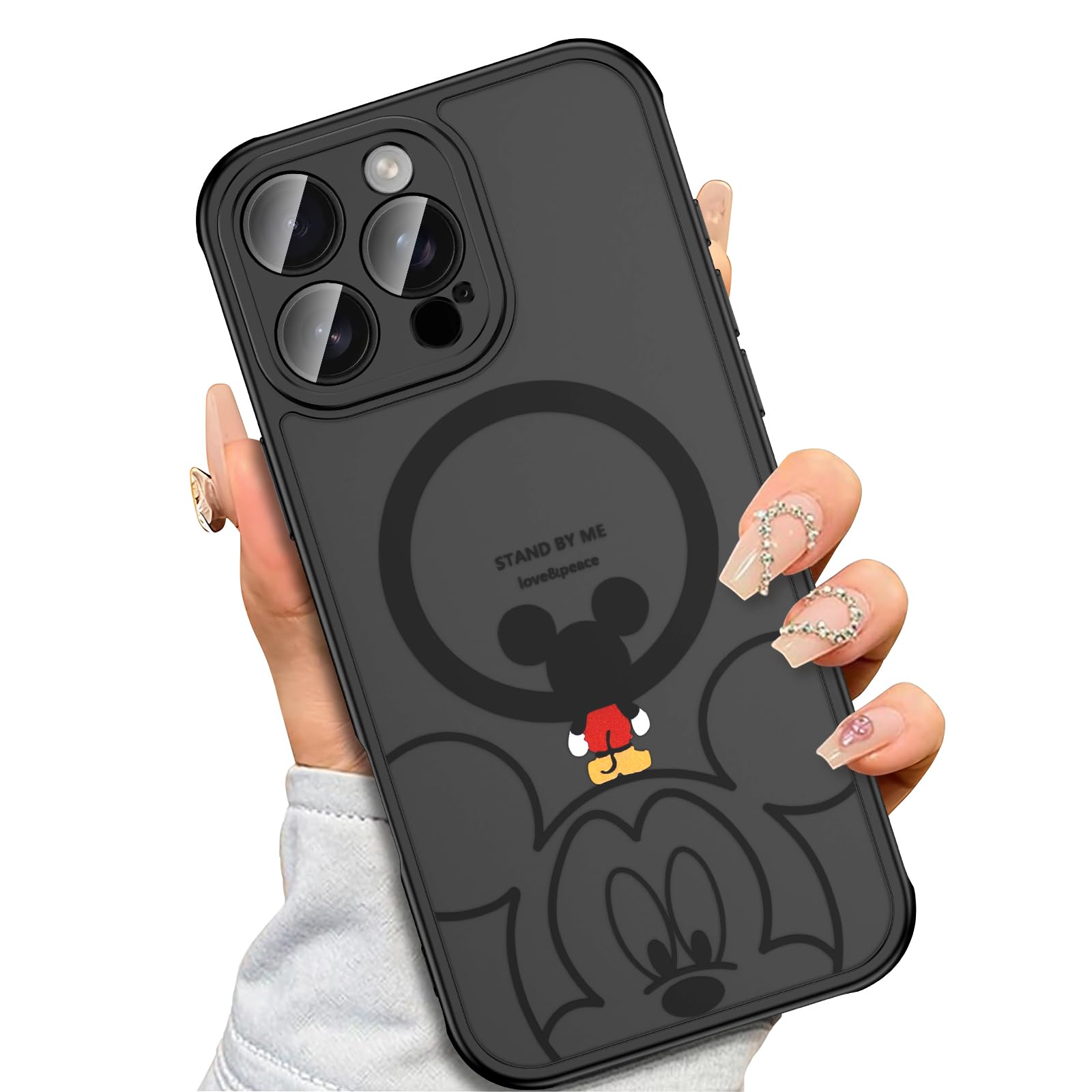 Photo 1 of Lastma Case for iPhone 14 Pro Max [Compatible with MagSafe], Cute Design Magnetic Black Translucent Frosted Matte Soft TPU Bumper Hard PC Back Protective Case with Camera Protection - B-Minnie