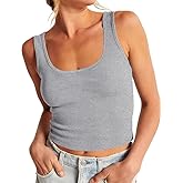 CITASHION 95% Cotton Ribbed Crop Tank Tops for Women Slim Fitted Scoop Neck Basic Cropped Tank Top Layering Shirts