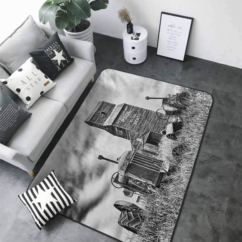 Large Floor Mats for Living Room Colorful Industrial,Old 60s Abandoned Tractor in Farm in Central Canada Nostalgic Machinery Elements Image,Grey 48"x 60" Rugs for Outside