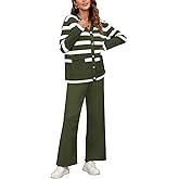 Viottiset Women's 2 Piece Outfits Stripe Sweatsuit Set Long Sleeve Button Sweatshirt Wide Leg Sweatpants Lounge Set