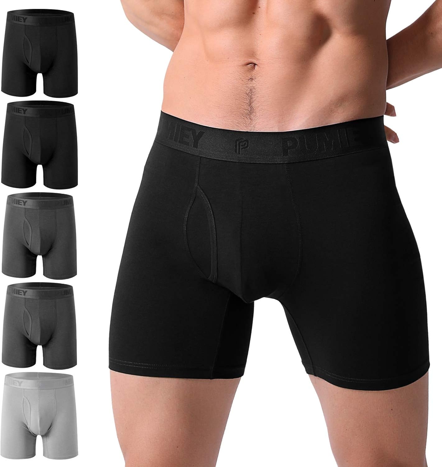PUMIEY Mens Underwear Boxer Briefs Cotton Pouch Breathable Long Leg No