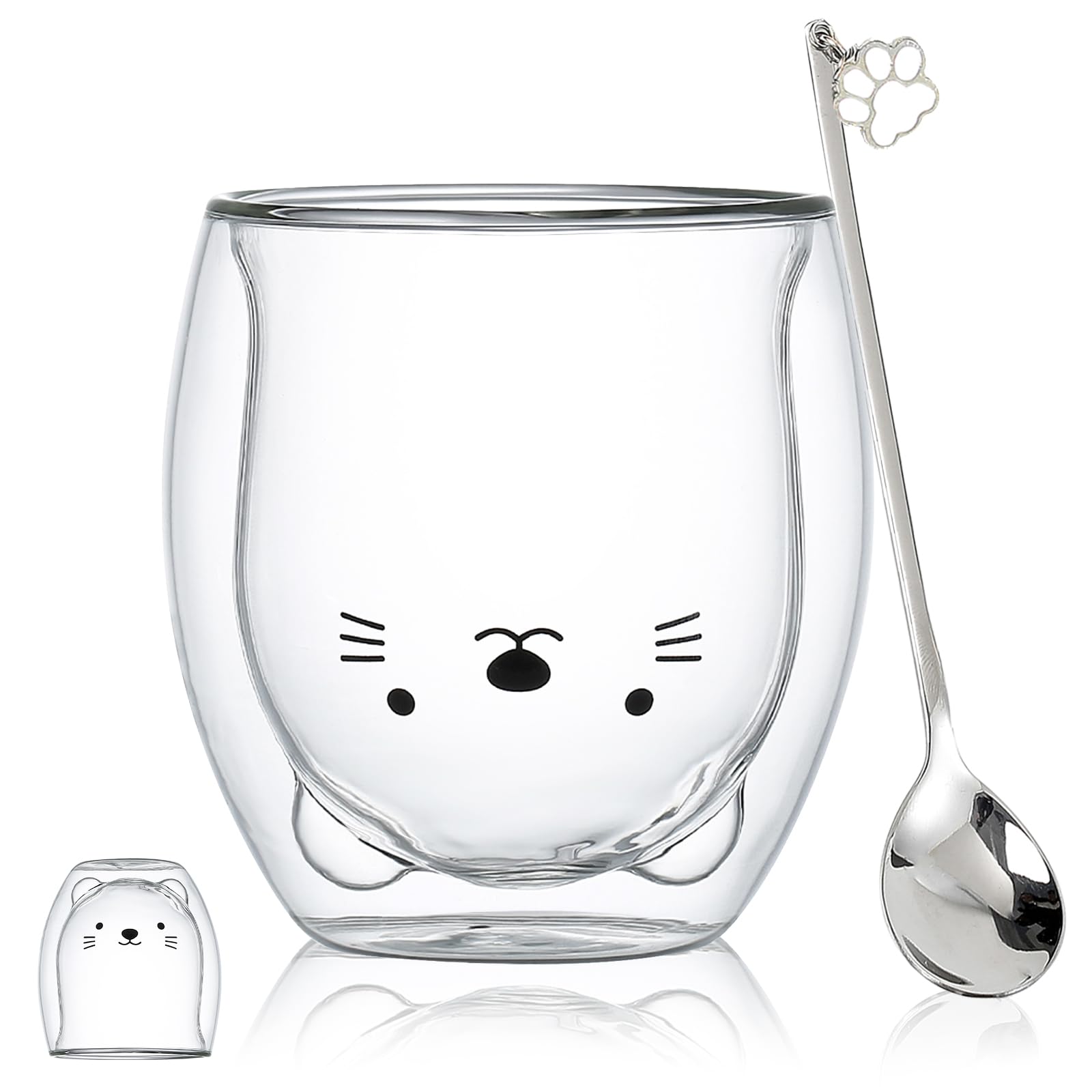 Cat Mug Cute Mugs Glass Double Wall Insulated Glasses Womens Birthday Gifts Espresso Cup, Coffee Cup, Tea Cup, Milk Cup, Best Gift for Office and Personal (Cat)