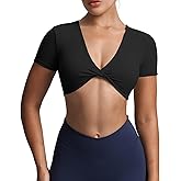Aoxjox Short Sleeve Crop Tops for Women Sienna Twist Deep V Workout Cropped T Shirt Top