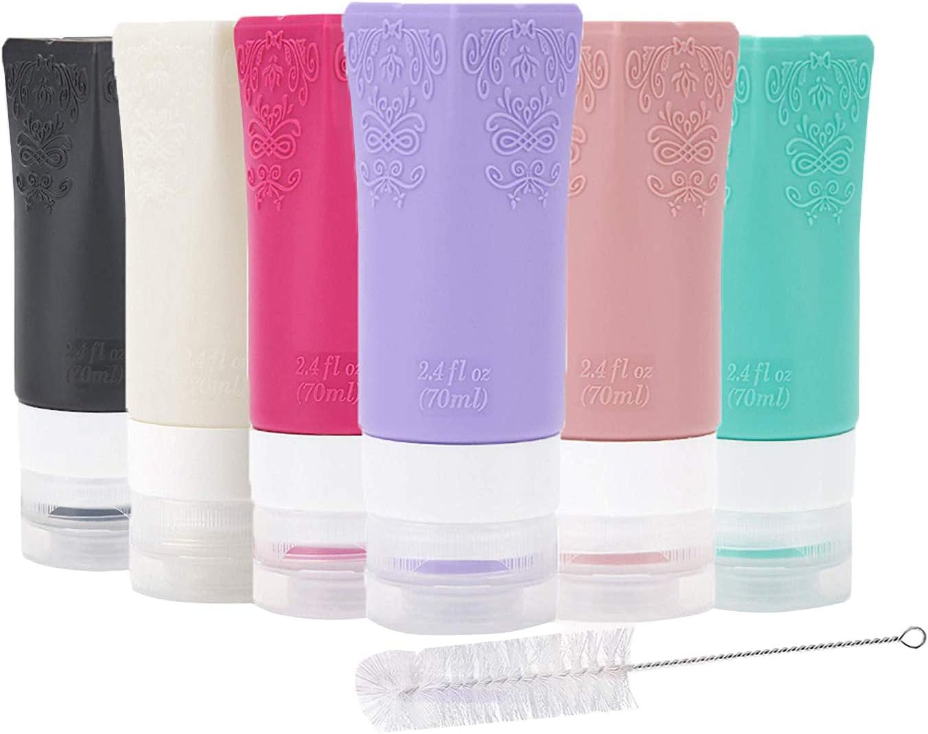 7 Pack Portable Travel Bottles Set,Refillable Cosmetic Containers Travel Containers,Leakproof Silicone Refillable,Squeezable Travel Containers for Cosmetic Shampoo Lotion Soap (2.4oz)