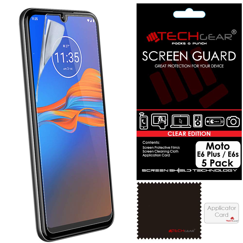 TECHGEAR 5 Pack Moto E6 Plus / E6s Screen Protectors, CLEAR LCD Film Screen Protectors Cover Guards Compatible for Motorola Moto E6s & Moto E6 Plus