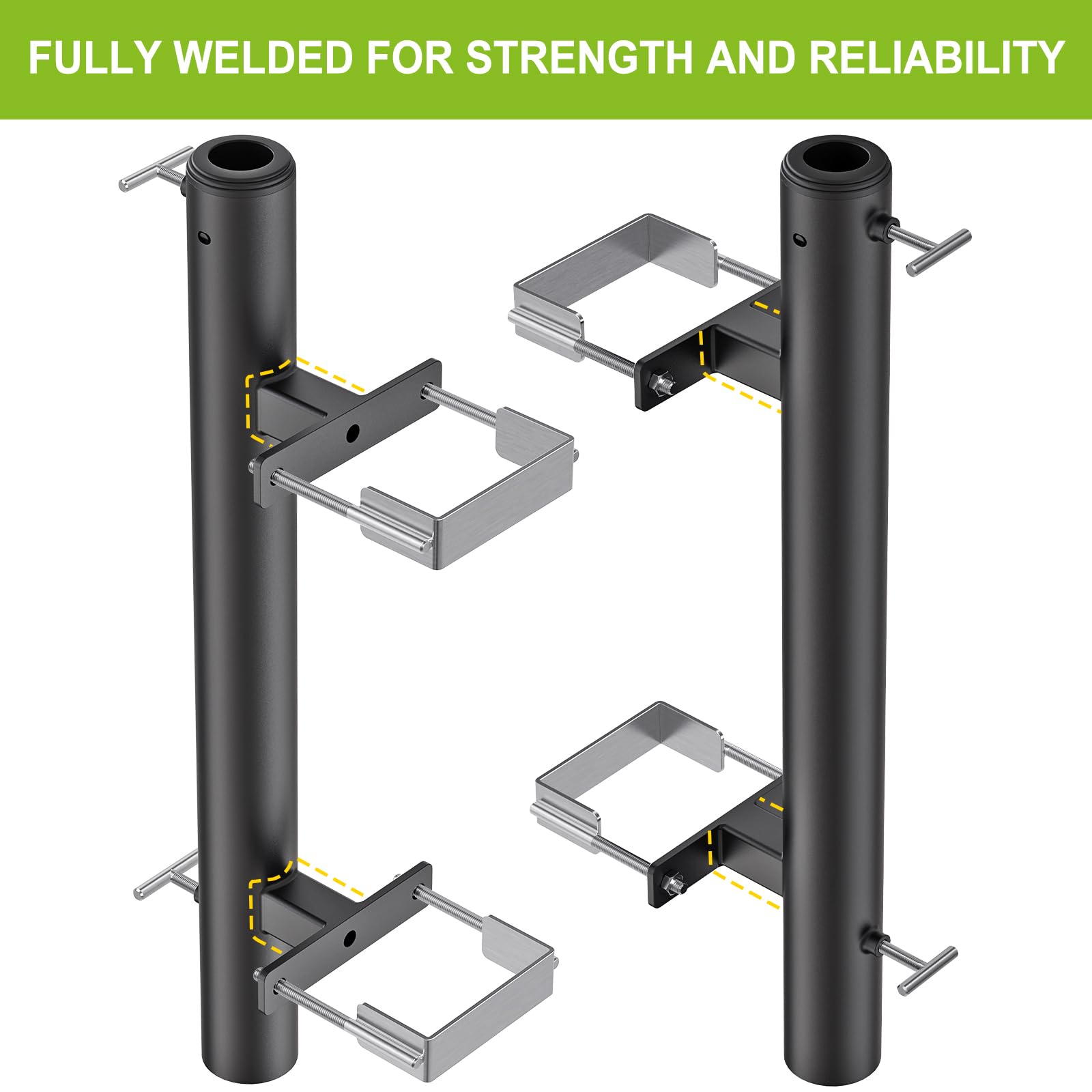 Dolibest Sonnenschirmhalter Balkongeländer, Terrassenschirm Rohrklemme Verstellbar Ampelschirm Klammer Platzsparend Ständer Halterung 3 Reduzierhülse für 3-5cm Stange, 10.6x10.4cm Deckgeländer/Schwarz 5