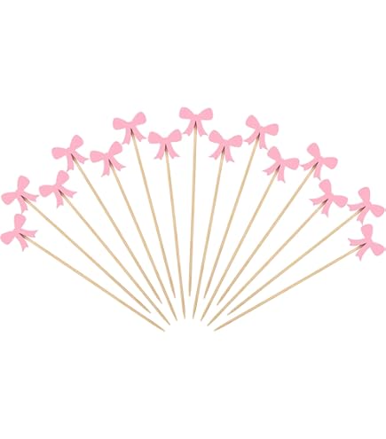 24PCS Coquette Bow Cupcake Toppers Pink Bow Coquette Birthday Cake Decorations For Bachelorette Bridal Engagement Wedding Girl Baby Shower Bow Theme Party Decor