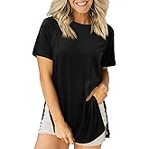 Cicy Bell Womens Short Sleeve Tunic Tops Summer Crew Neck Side Split T Shirts Casual Loose Fit Basic Tees Shirts