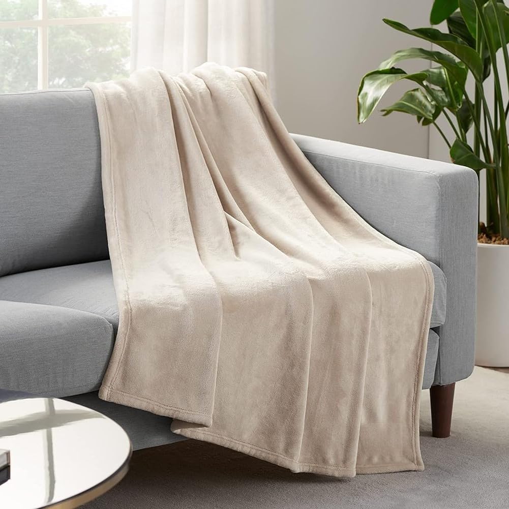 Serta Cozy Plush Thick Fuzzy Super Soft Lightweight Throw Blanket for Bed, Couch, or Travel, Queen (90 in x 90 in), Taupe