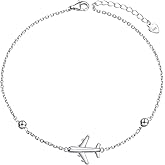 FLYOW Airplane Anklet for Women S925 Sterling Silver Adjustable 9 10 inches Foot Beaded Charm Ankle Bracelet Anklets Jewelry (Anklet)