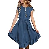 blibean Girls Summer Dresses Shorts Sleeve Kids Casual Dress 4-13 Years