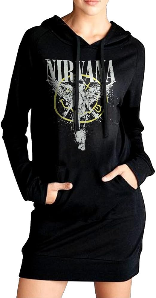 Women's Nirvana American Rock Band Hoodies Dress Kangaroo Pocket at