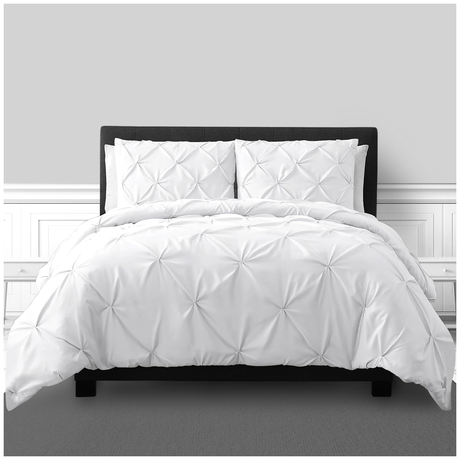 GC GAVENO CAVAILIA Pleated Bedding Set - Double Duvet Cover with Pillowcases - Luxury Pinch Pleat Ruched Quilt Cover, Easy Care Machine Washable Bed Linen, Hotel Style Bedroom Decor, White