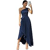 Erzirocel One Shoulder Satin Pleated Bridesmaid Dresses for Women A-Line Long Formal Evening Dress with Slit