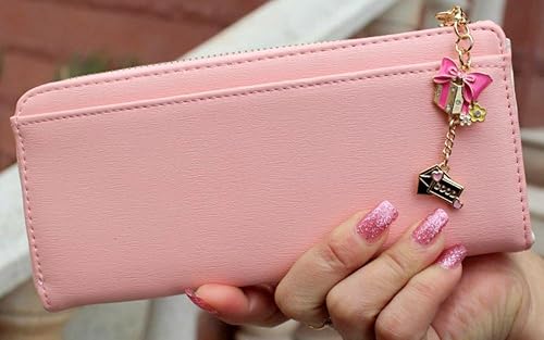 Amazon ノーブランド品 長財布 レディース Puレザー リボンチェーン ファスナー開閉式 ウォレット ダークブルー ノーブランド品 財布