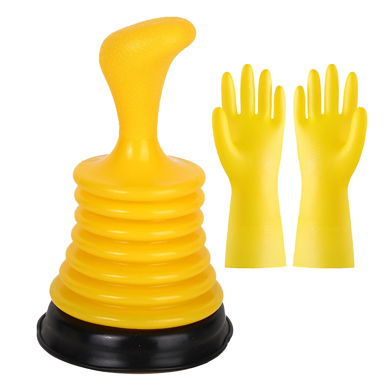 DUINIU 1 Toilet Pump Suction Cup, 1 Pair of Rubber Gloves L Size, Pipe Purifier, Suction and Clogging Tool, Drain Pump Suction Cup Suitable for Toilets, Kitchens and Bathrooms