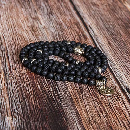 Bivei Mala Beads Bracelet, Natural Gemstone Prayer Beads Lutos Charm 108 Mala Beads Meditation Necklace-Lava Rock Stone - Thumbnail 2