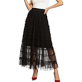 Women's Layered Long Maxi Tulle Skirts, High Waisted A Line Ruffle Tiered Layered Mesh Tutu Petticoat Tulle Skirt