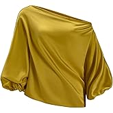 winkbay Women's Off The Shoulder Satin Tops Elegant Dolman Sleeve Oversized Evening Blouse