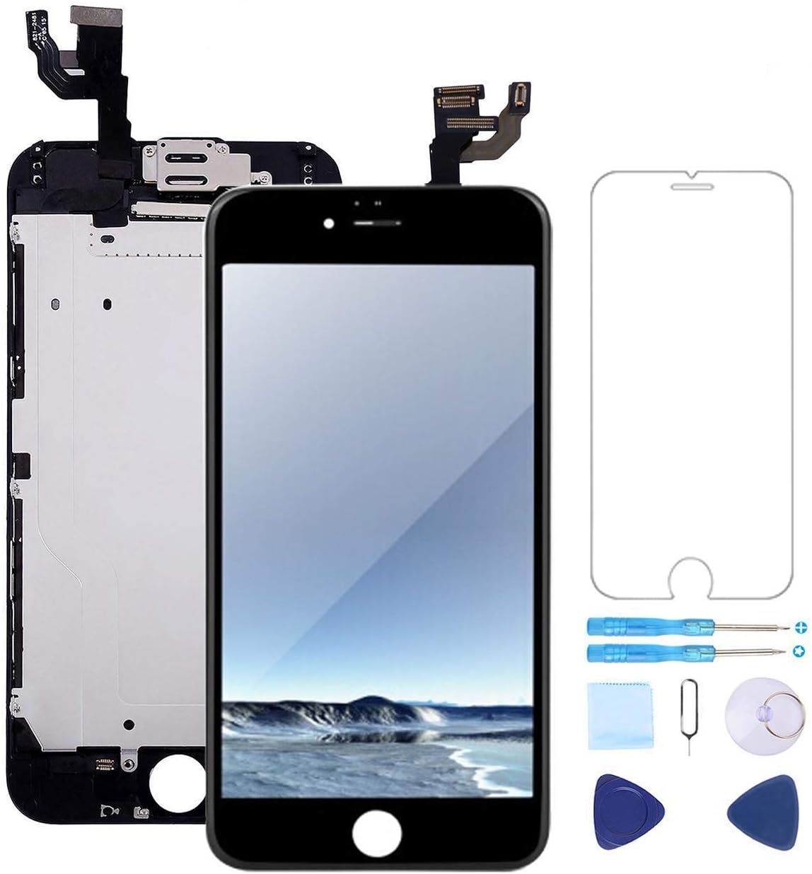 Screen Replacement for iPhone 6 Plus Screen Replacement Black 5.5" LCD Display Touch Digitizer Frame Assembly with Proximity Sensor,Ear Speaker,Front Camera,Screen Protector,Repair Tools kit Black