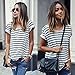 Women's Round Neck Black and White Striped Short Sleeve Shirt Top