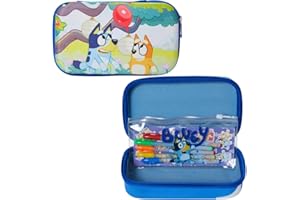 Innovative Designs Bluey Pencil Case Set with Stickers and Gel Pens for Kids, Molded with Zip Closure