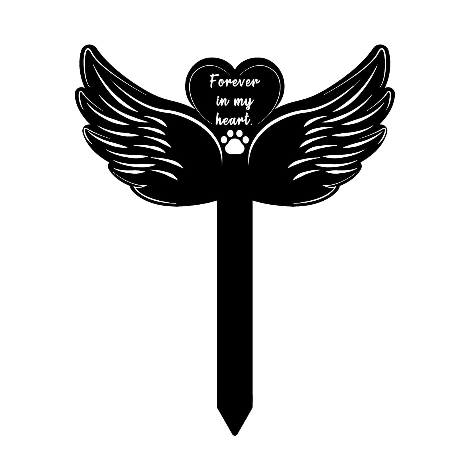 NQEUEPN Dog Grave Marker Cross Memorial Stake, Dogs Headstone Sign Puppy Cemetery Plaque with Black Angel Wings and Paw, Pet Funeral Remembrance Sympathy Decorations for Garden Yard Outdoors