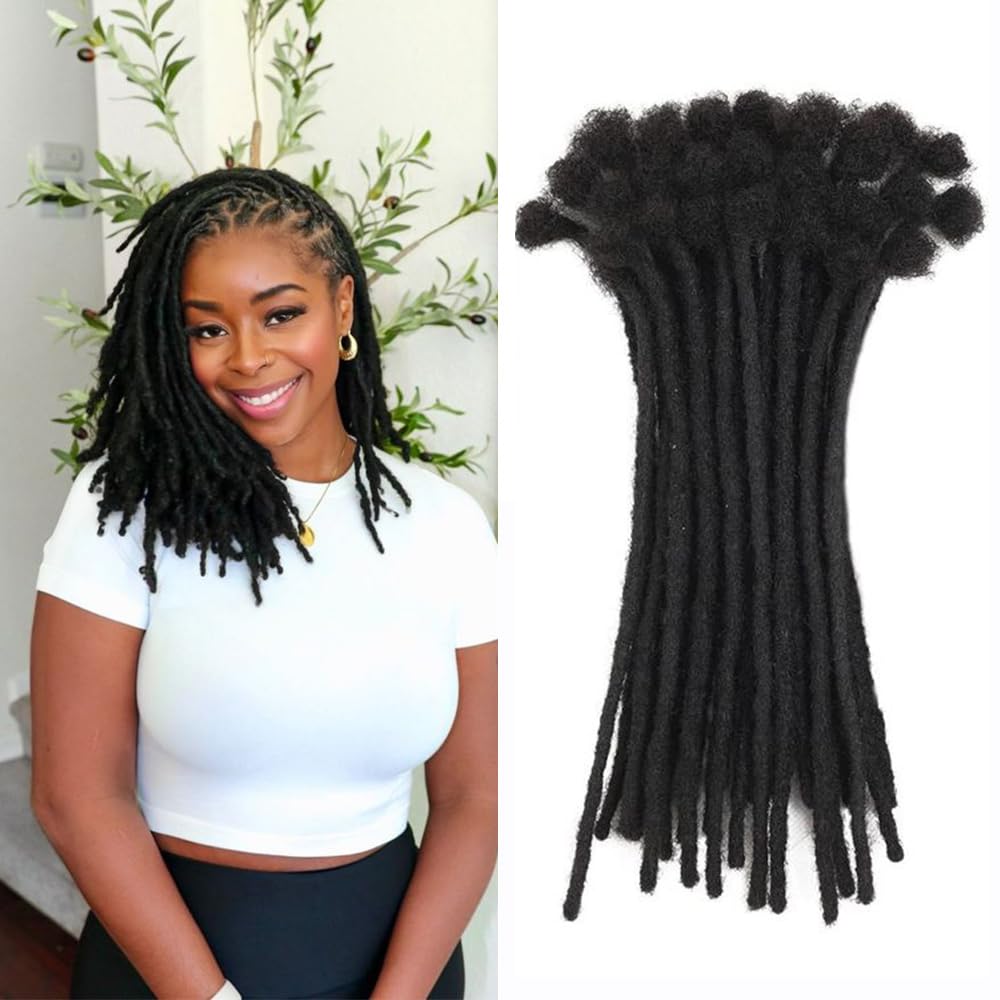 Datanala100% Human Hair Dreadlock Extensions 0.6cm Thickness Full Head Handmade Permanent loc Extensions Bundles Can Be Dyed Bleached Curled and Twisted for Man/Women/Kid (1B, 14Inch/40Strands) — image 1