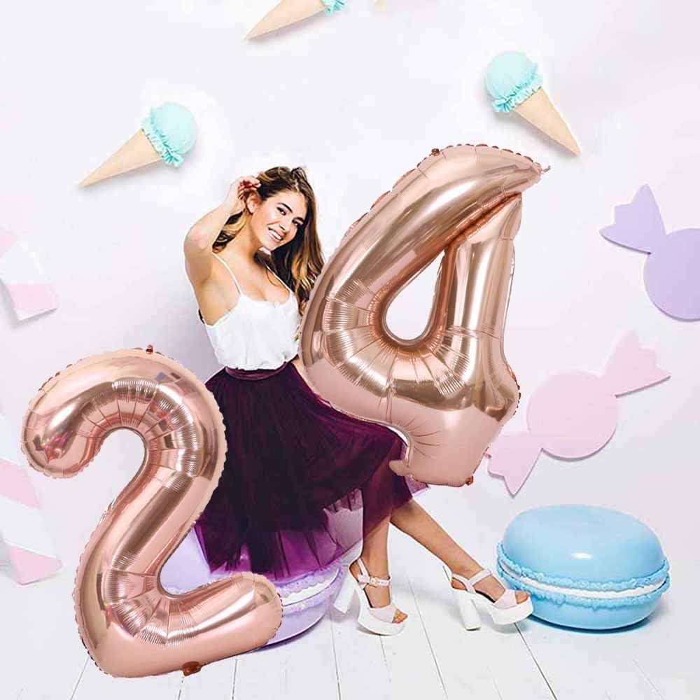 Ceqiny 40 Inch 24th Number Giant Balloon, Rose Gold Digit 24 Mylar Balloon for Birthday Party Wedding, Bridal Shower - Image 4