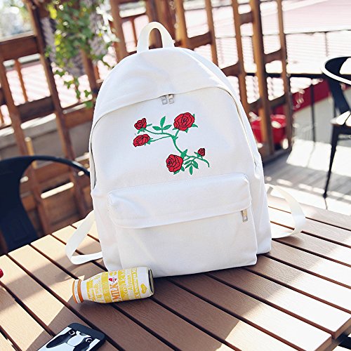 在庫あり 即納 Bagehua 女の子キャンバスバックパックバックパックの All Match キャンパスフォークスタイルの刺繍のファッションバッグ 高 40 Cm 長さ 32 Cm の厚さ 12 Cm B075ftl1cw White Rose White Rose 正規品 Kfzsimon At