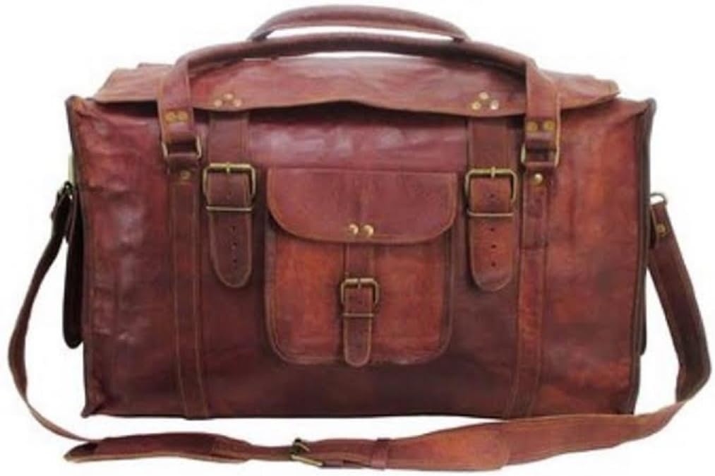 HLC 21" Mens Retro Style Carry on Luggage Flap Duffel Leather Duffel Bag