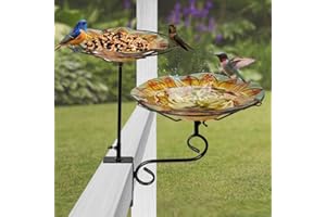 teyigarden 2-in-1 Deck Mounted Bird Bath, Glass Bird Bath Bowl with Adjustable Sturdy Metal Clamp Garden Birdbath & Bird Feeder for Outdoors Balcony Patio Deck Railing Decoration(Sunflower)
