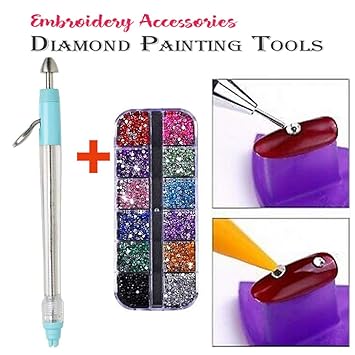 Embroidery Accessories Diamond Painting Tools | Double Head Rhinestone Nail Pen with 2000 Nail Diamonds, Bling it On Applicator Tool to DIY Nail Art & Various Diamond Decoration