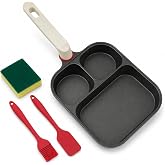 Nkove Egg Pan, 3 in 1 Breakfast Skillet with Divided Sections for Eggs | Nonstick Multi Compartment Frying Pan, Induction Compatible Cookware for Eggs, Pancakes, Bacon and Easy Breakfast Cooking