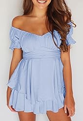 Fixmatti Womens Off Shoulder Chiffon Ruffles