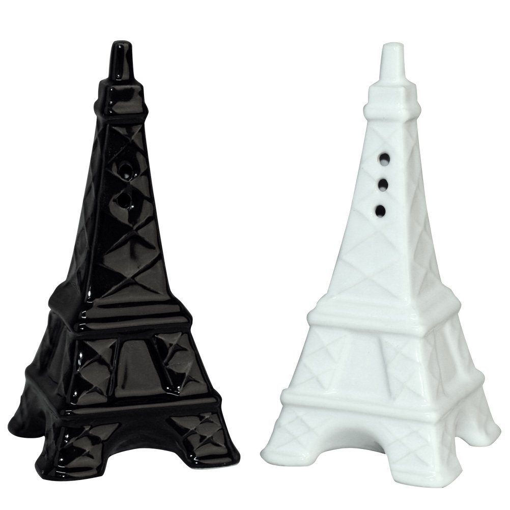 Paris Eiffel Tower Salt and Pepper Shakers - Set/2 White and Black