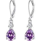 925 Sterling Silver Blue Topaz/Amethyst/Rainbow Quartz CZ Teardrop Leverback Earrings Drop Dangly Gemstone Earings Hypoallergenic Birthday Jewelry Gifts for Women