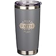 Christian Art Gifts Stainless Steel Double Wall Vacuum Insulated Travel Mug 18 oz Gray Bible Verse Tumbler with Retractable Lid for Men & Women - Walk by Faith - 2 Corinthian 5:7