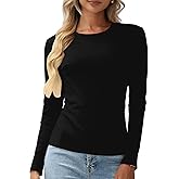 Women's Cotton Long Sleeve T Shirt Slim Fit Crewneck Basic Tee Shirts Tops Casual Soft Layering Undershirts