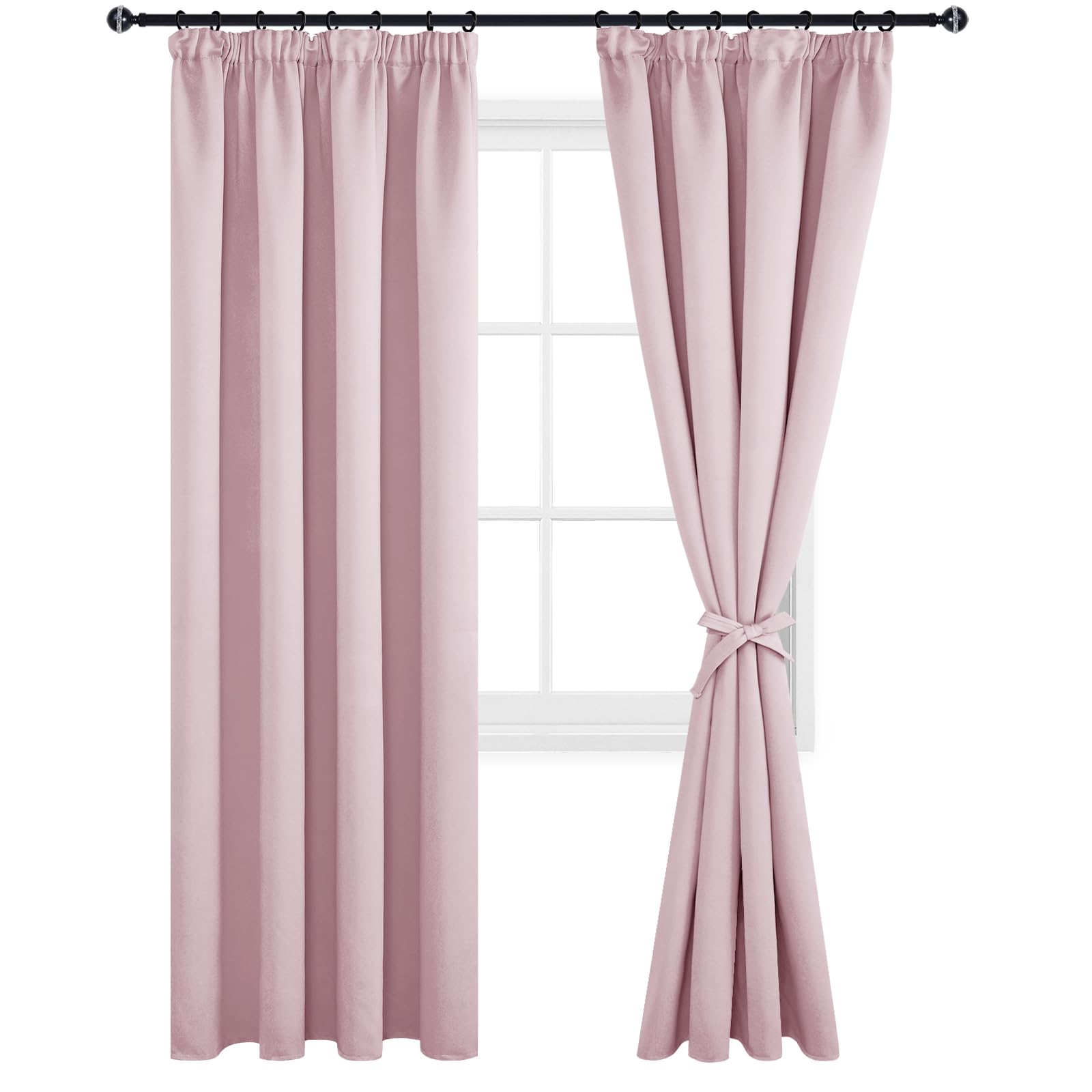 DWCN Blackout Curtains for Bedroom Thermal Insulated Room Darkening Pencil Pleat Window Curtains for Living Room 90 x 90 inch Length, Pink, 2 Panels