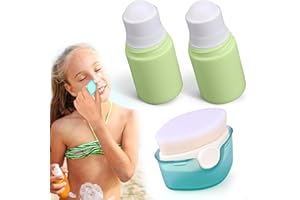BSRESIN 3 PCS Sunscreen Applicator for Kids, Soft Sunblock Brush + 2 PCS Empty Roller Ball Container for Sunscreen Lotion, Sunscreen Applicators for Family Travel