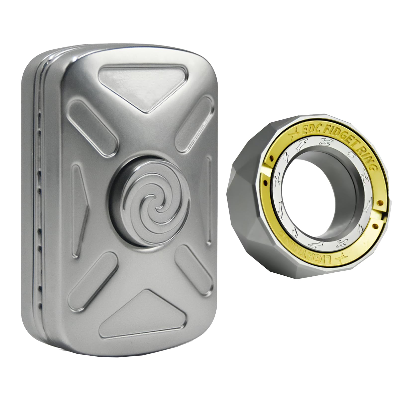 2-in-1 Magnetic Fidget Toys for Adults, Vortex Metal Fidget Spinner & Fidget Slider, EDC Portable Pocket Gadget for Stress Relief, Anxiety & Focus, Gift for Men & Women (Silver-2 Set)