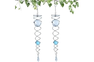 Prefdo 2PCS Gazing Ball Spiral Tail Decorative Wind Spinner Stabilizer Stainless Steel Hanging Wind Ball Spinner with Swivel Hook and Glass Gazing Ball for Yard Garden Decoration(9 in-Lake Blue)