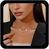 Ximdble Vintage Crystal Star Pendant Necklace Rhinestone Star Choker Necklace Sparkly Crystal Choker Silver Cz Necklace for Women