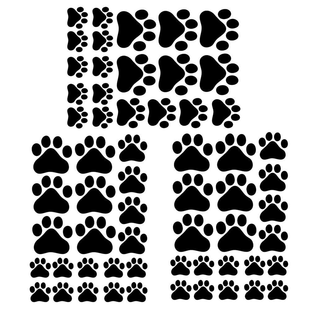 Dog Footprints Wall Decal Vinyl Stickers, 60 Pcs Removable Lovely Animal Paw Print Art DIY Sticker Mural for Bedroom Playroom Living Room Home Office Window Door Decoration