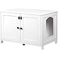 HOOBRO Litter Box Enclosure, Cat Litter Box Furniture with Removable Divider, Large Hidden Litter Box Furniture, Wooden Cat House, End Side Table, 31" L x 17.5" W x 19.7" H, White WT03MW01G2